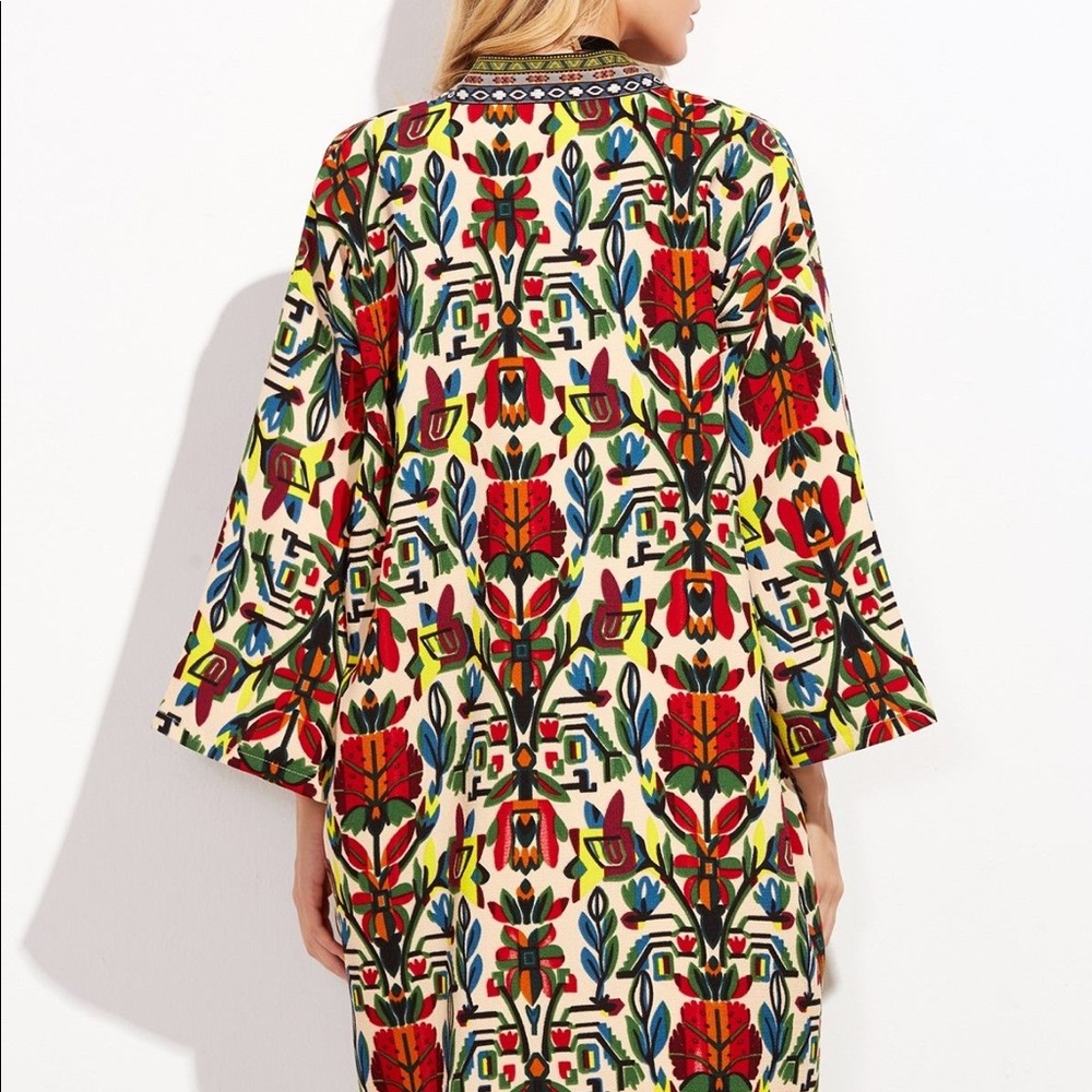 Multi Color Tribal Print Open Over Coat - Picture 2 of 6